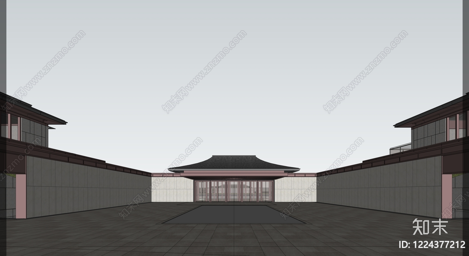 新中式小区建筑SU模型下载【ID:1224377212】