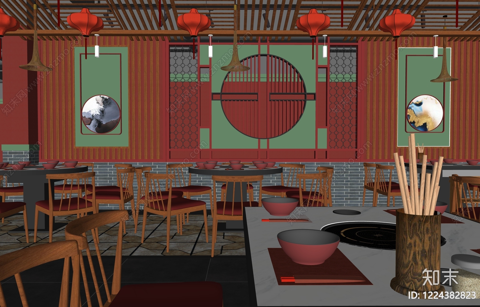 新中式火锅店SU模型下载【ID:1224382823】