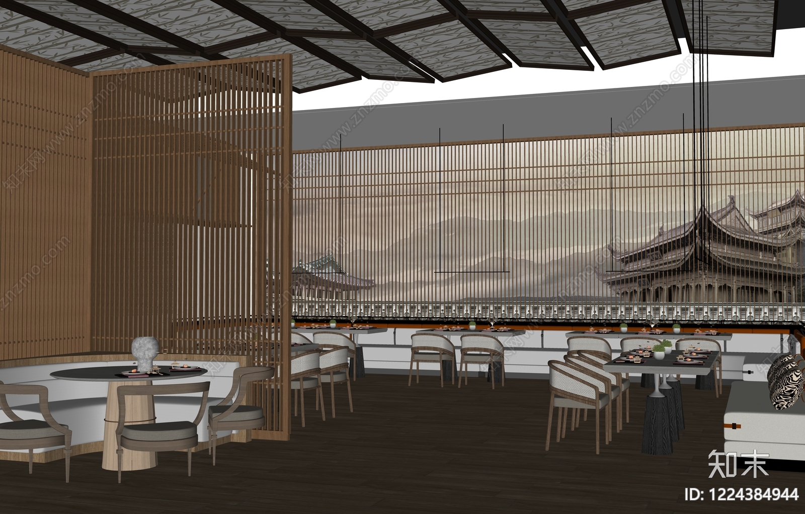 新中式中餐厅SU模型下载【ID:1224384944】