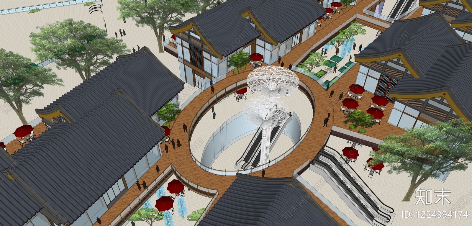 新中式商业街SU模型下载【ID:1224394174】