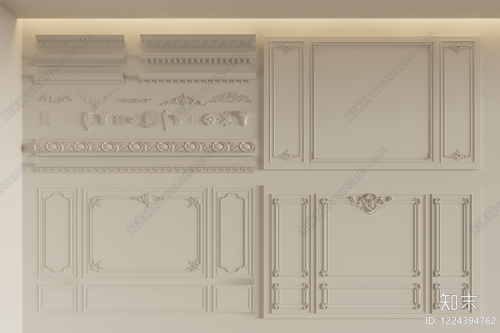 法式沙发背景墙3D模型下载【ID:1224394762】