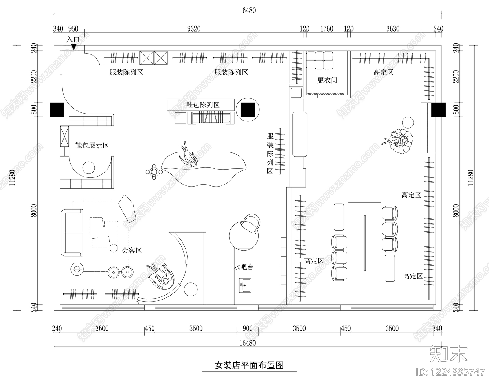服装店cad施工图下载【ID:1224395747】