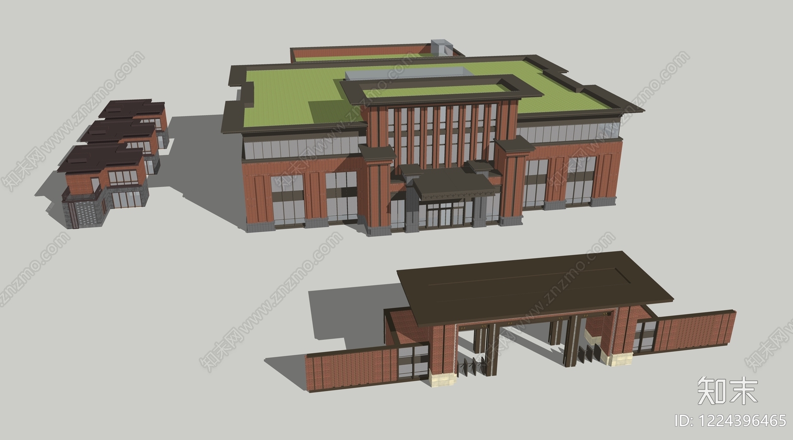 新中式售楼处建筑SU模型下载【ID:1224396465】
