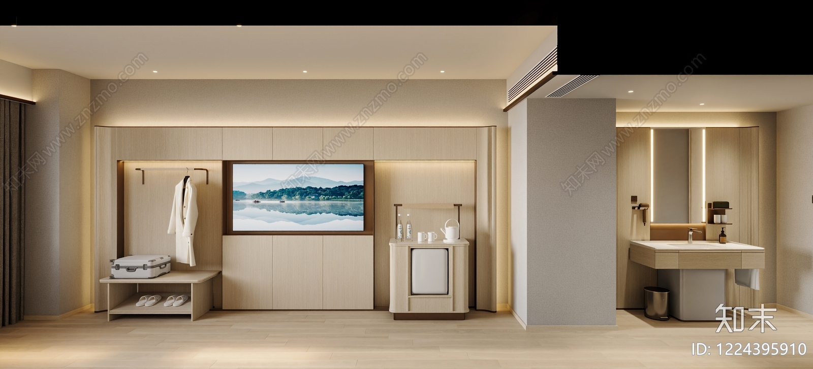 原木风酒店客房3D模型下载【ID:1224395910】