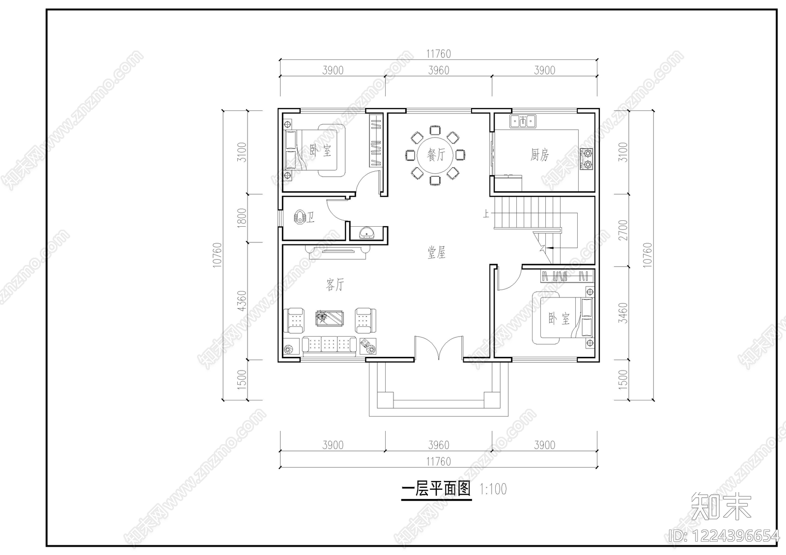 别墅建筑cad施工图下载【ID:1224396654】