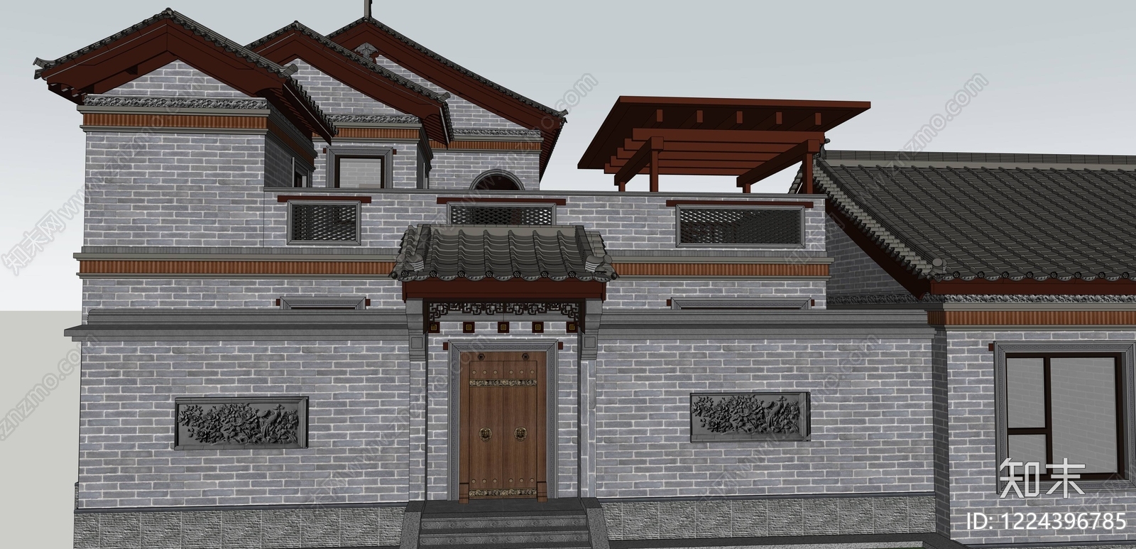 中式古建四合院SU模型下载【ID:1224396785】