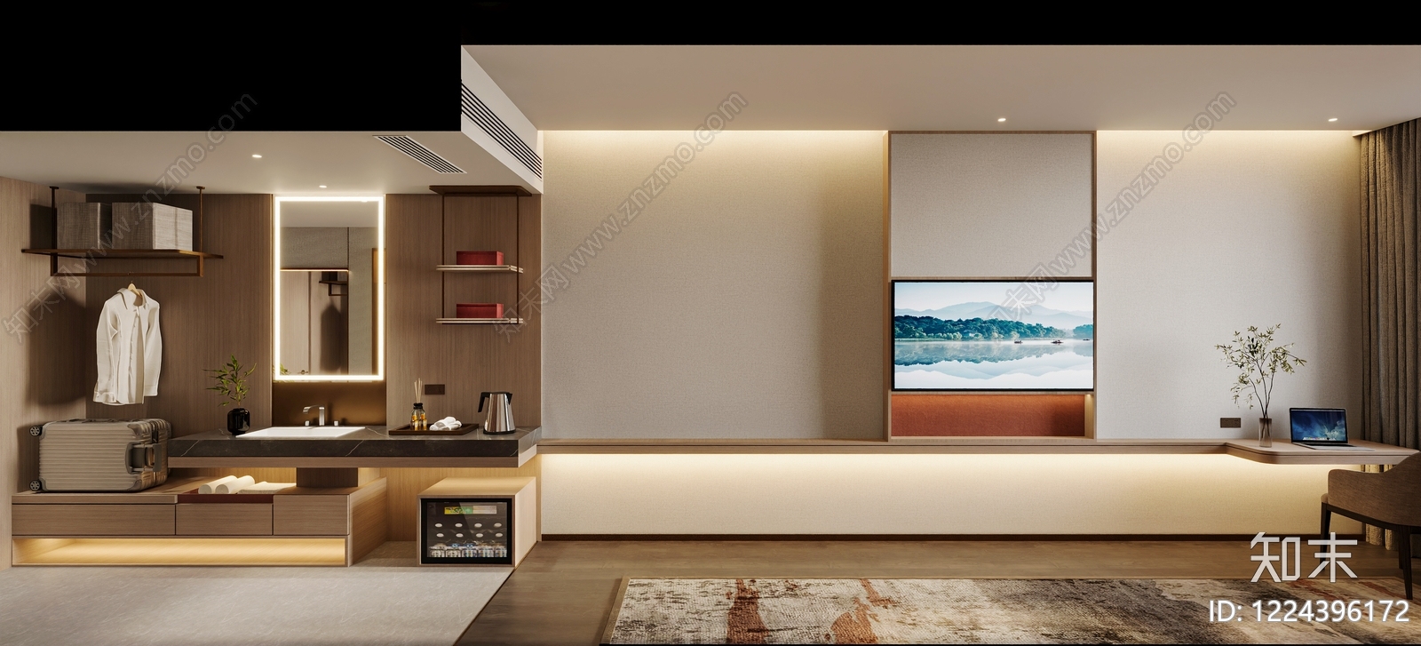 现代简约酒店客房3D模型下载【ID:1224396172】