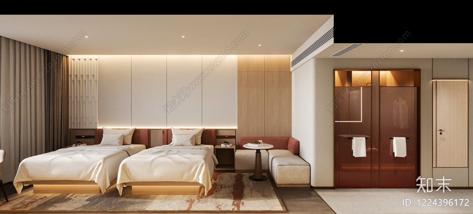 现代简约酒店客房3D模型下载【ID:1224396172】