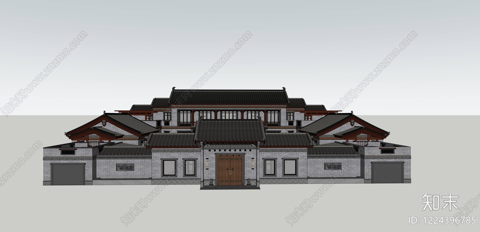 中式古建四合院SU模型下载【ID:1224396785】