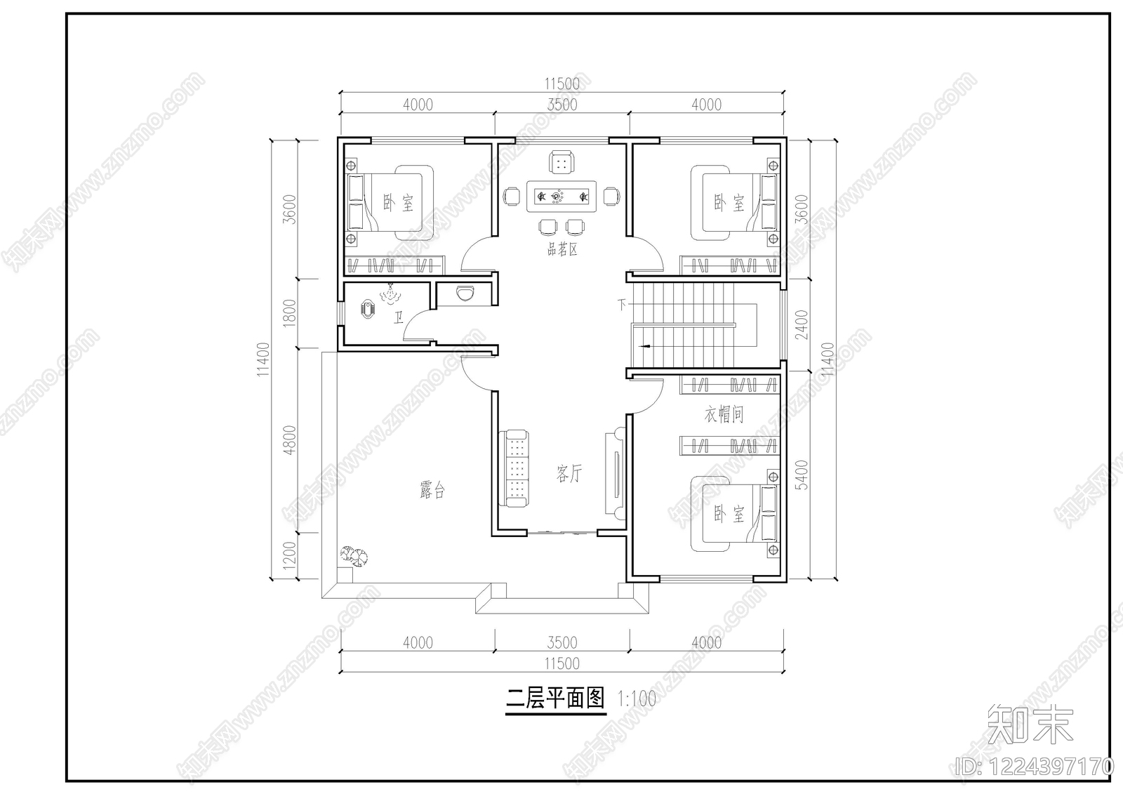 别墅建筑cad施工图下载【ID:1224397170】