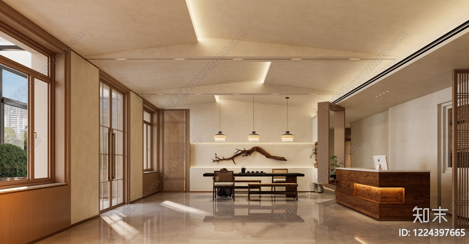 禅意酒店大堂3D模型下载【ID:1224397665】