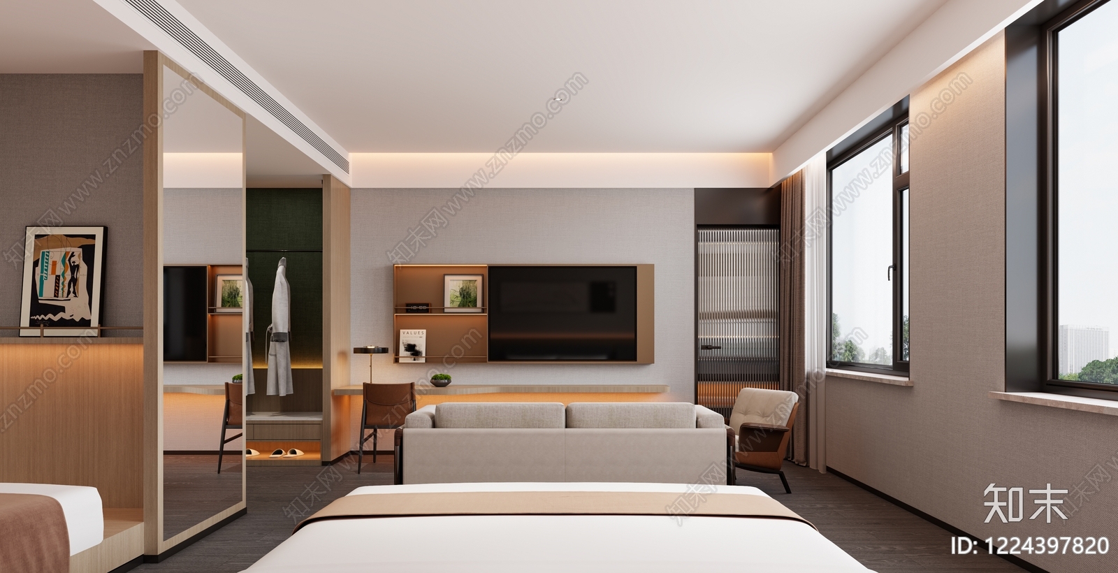 现代简约酒店客房3D模型下载【ID:1224397820】
