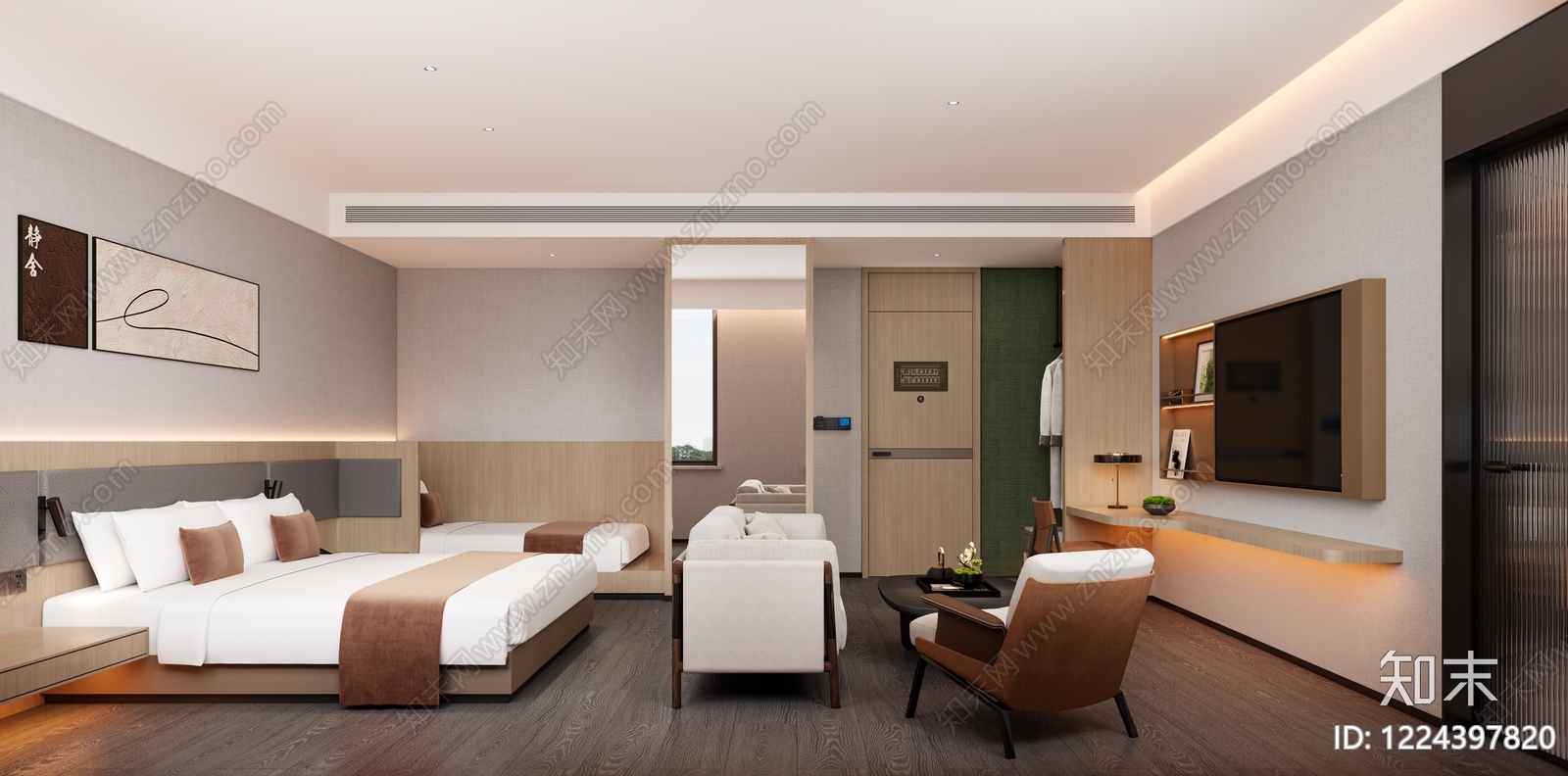 现代简约酒店客房3D模型下载【ID:1224397820】