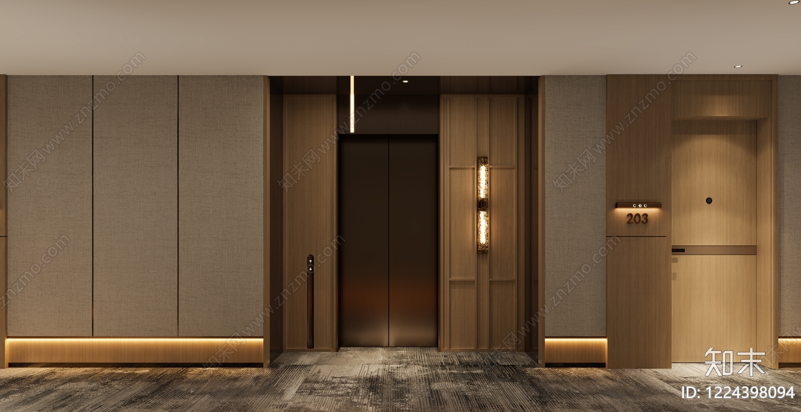 现代简约酒店走廊3D模型下载【ID:1224398094】