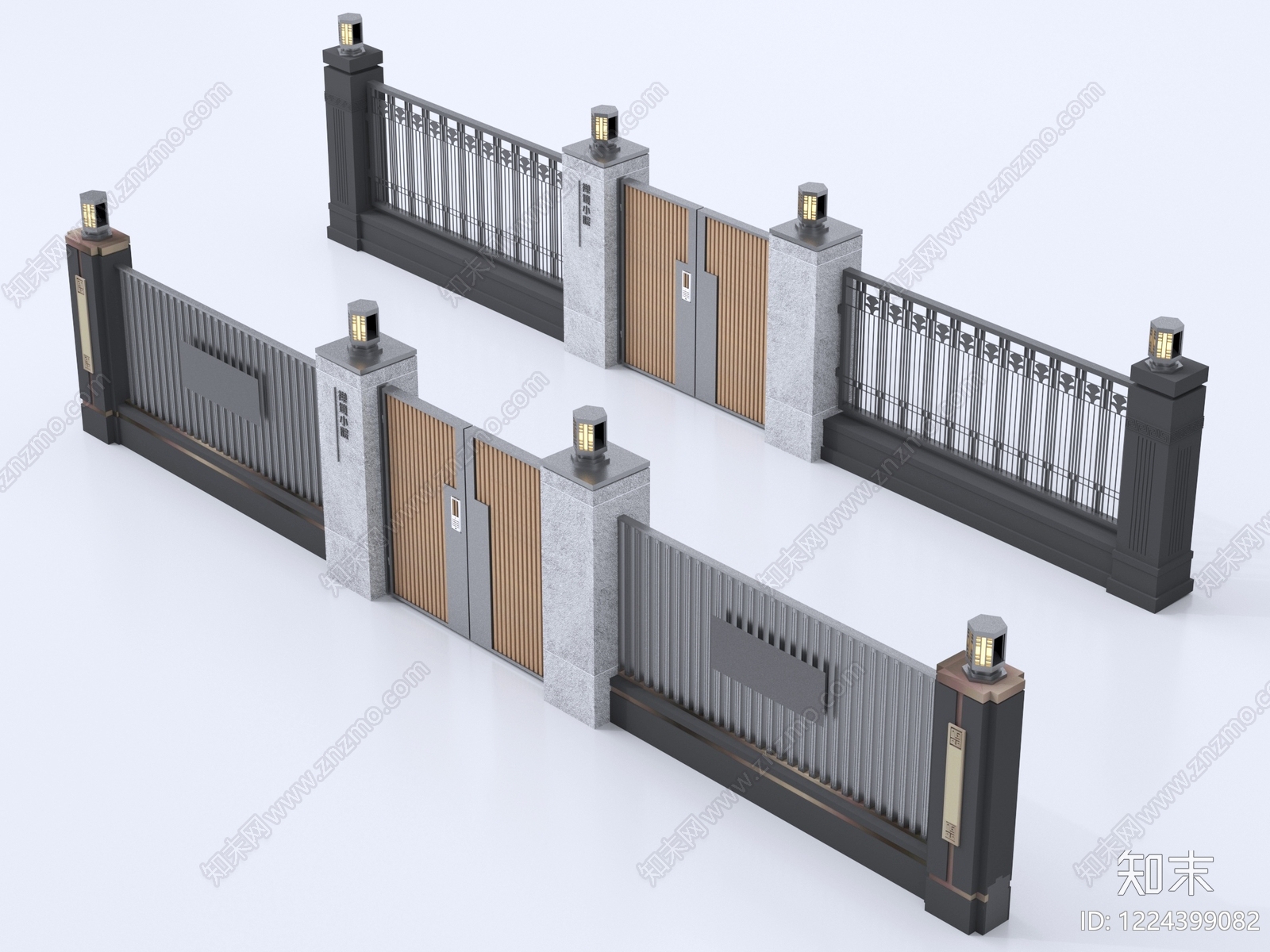 新中式大门3D模型渲染效果图