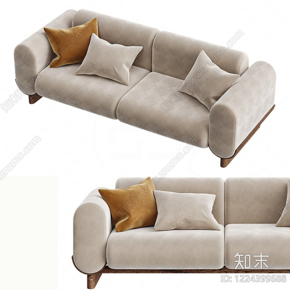 奶油风三人沙发3D模型下载【ID:1224399688】