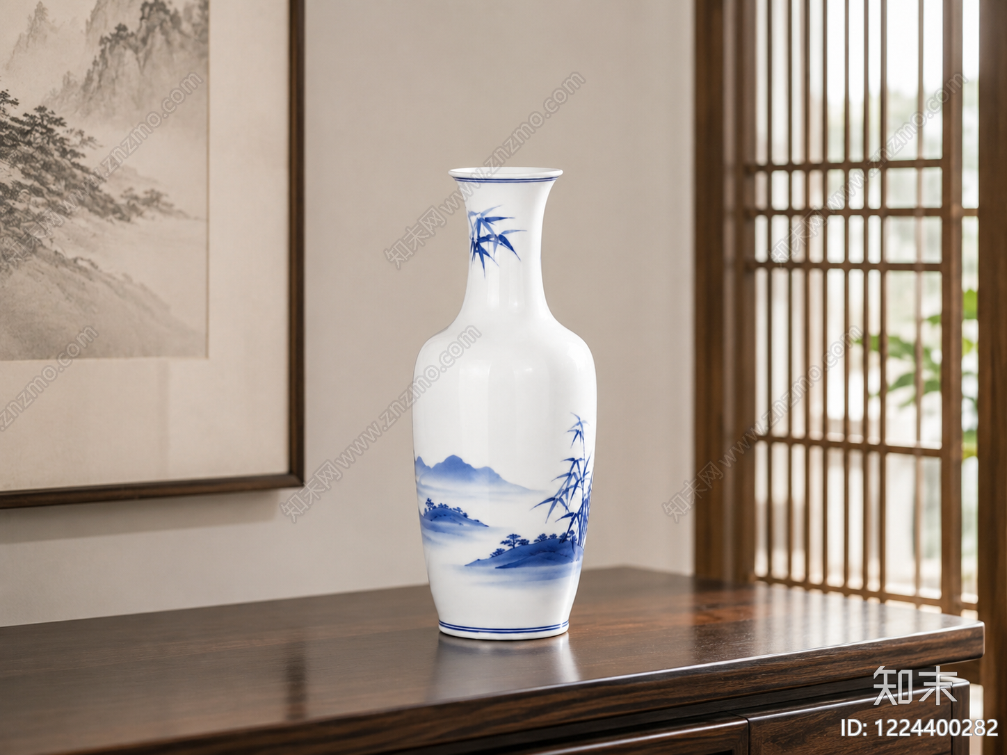 中式花瓶3D模型渲染效果图