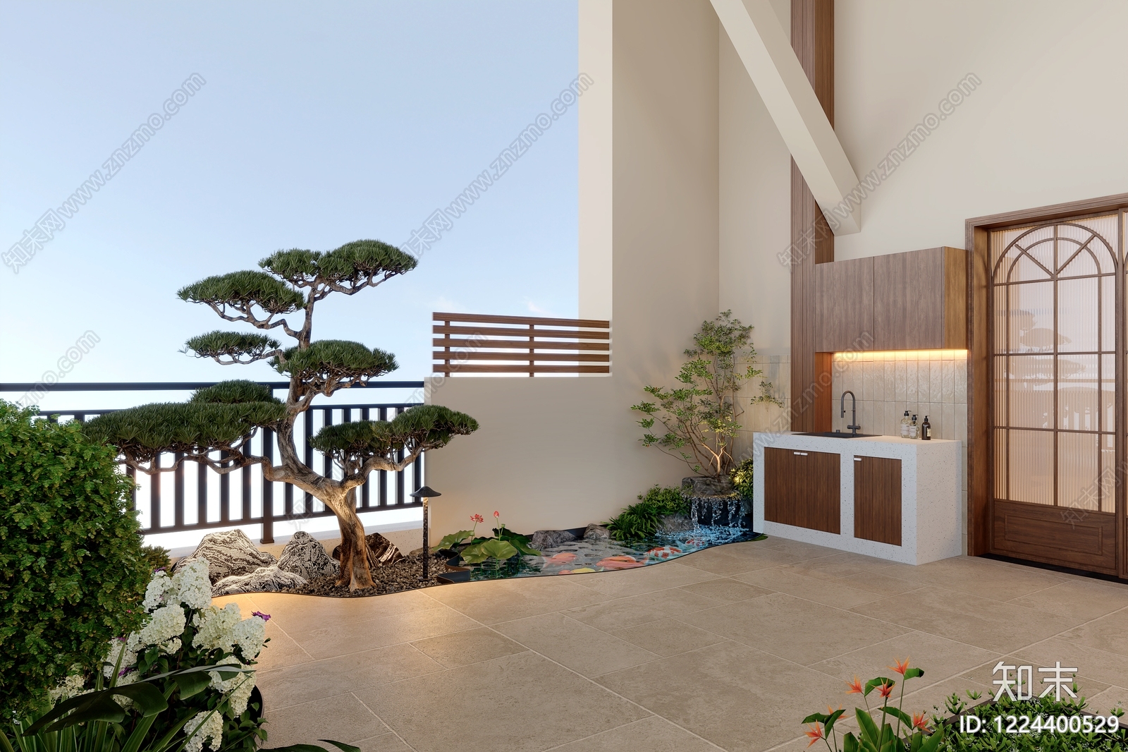 新中式屋顶花园3D模型下载【ID:1224400529】