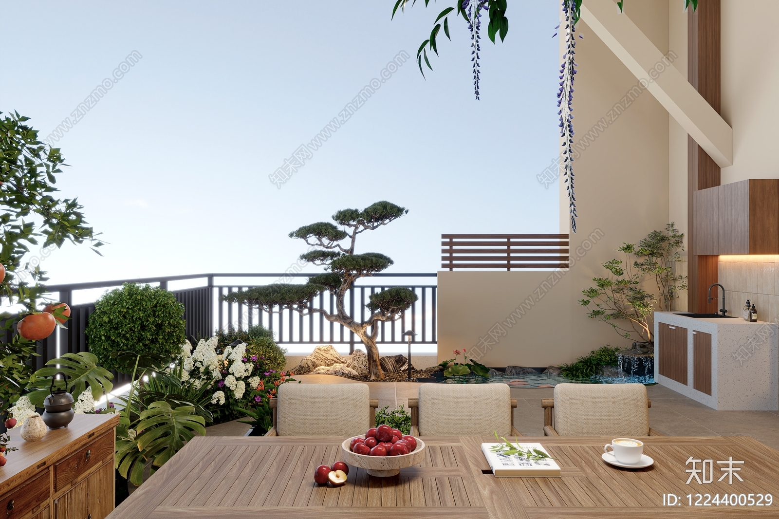 新中式屋顶花园3D模型下载【ID:1224400529】
