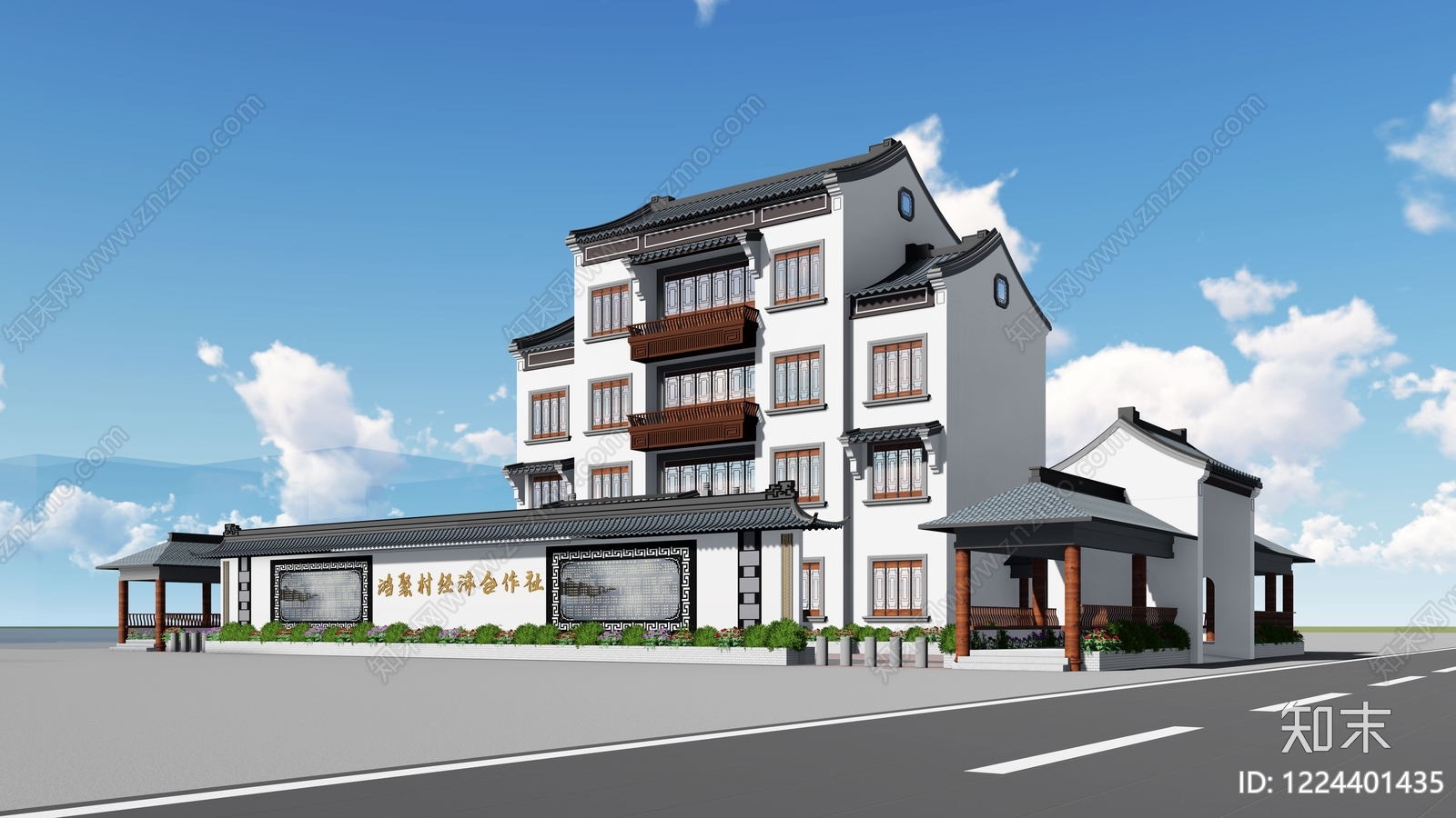 中式古建社区服务中心SU模型下载【ID:1224401435】
