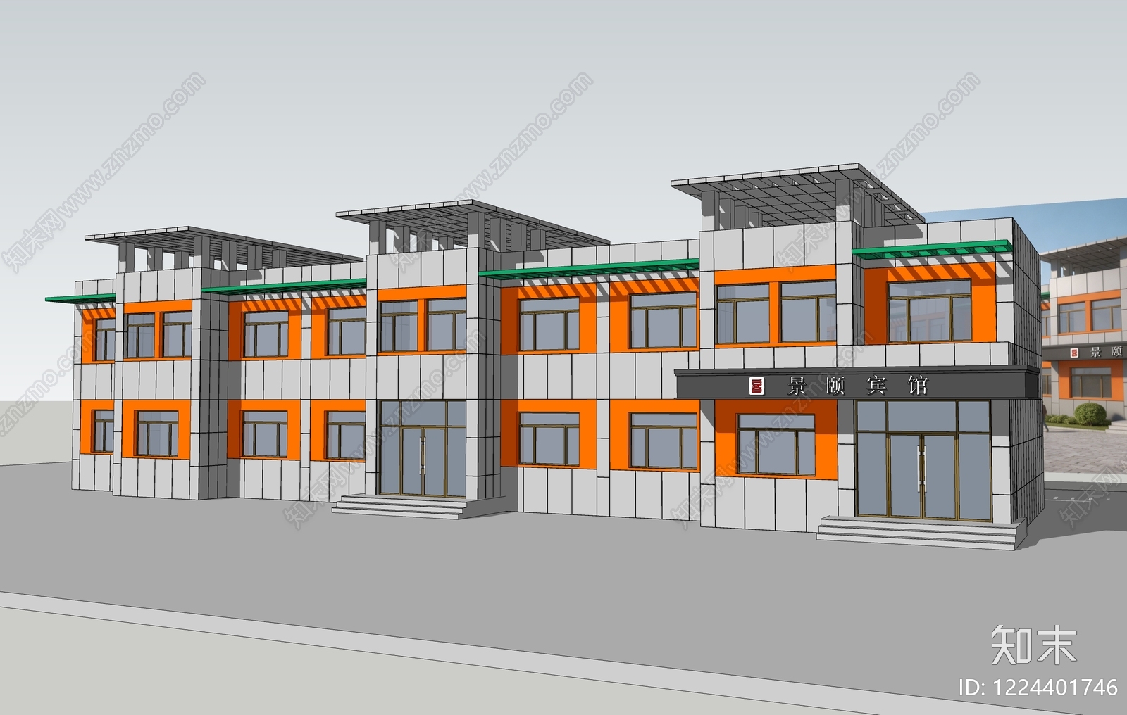 现代主义酒店建筑SU模型下载【ID:1224401746】
