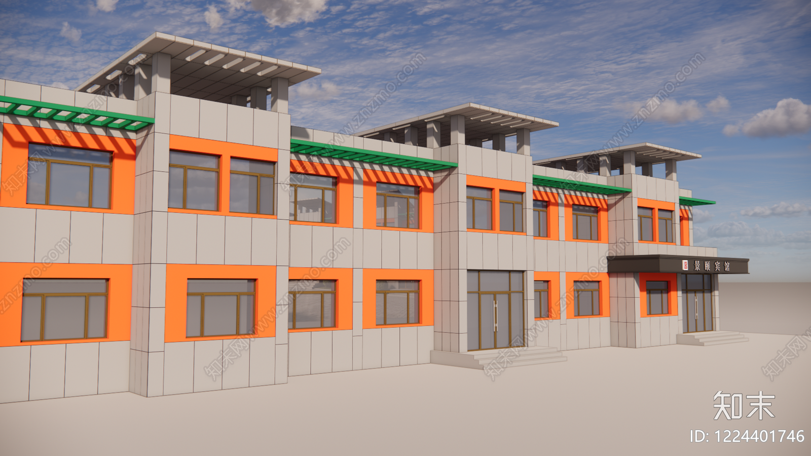 现代主义酒店建筑SU模型下载【ID:1224401746】