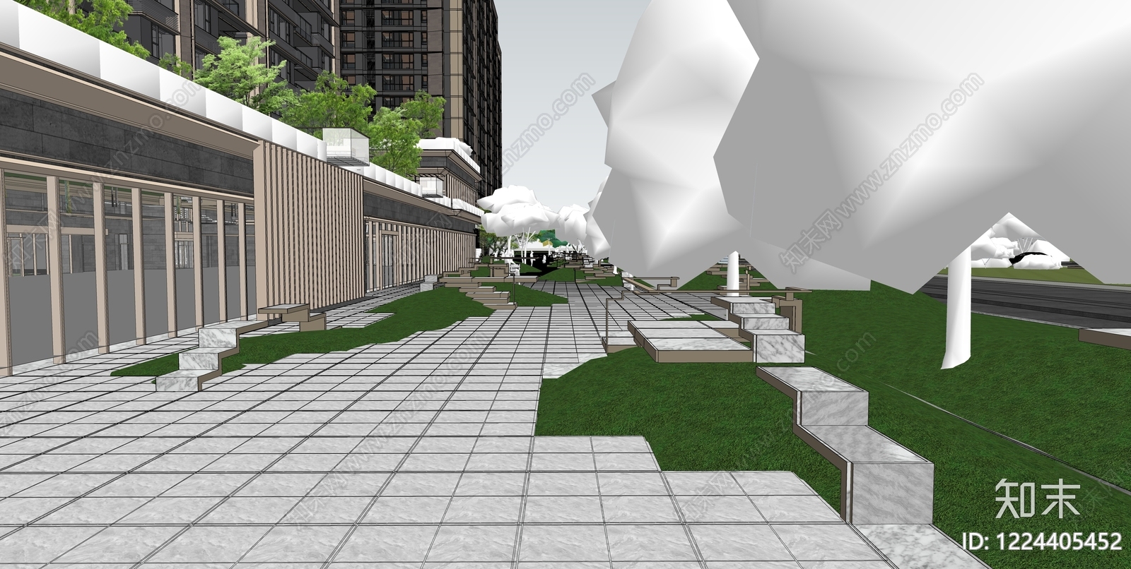 极简小区景观SU模型下载【ID:1224405452】