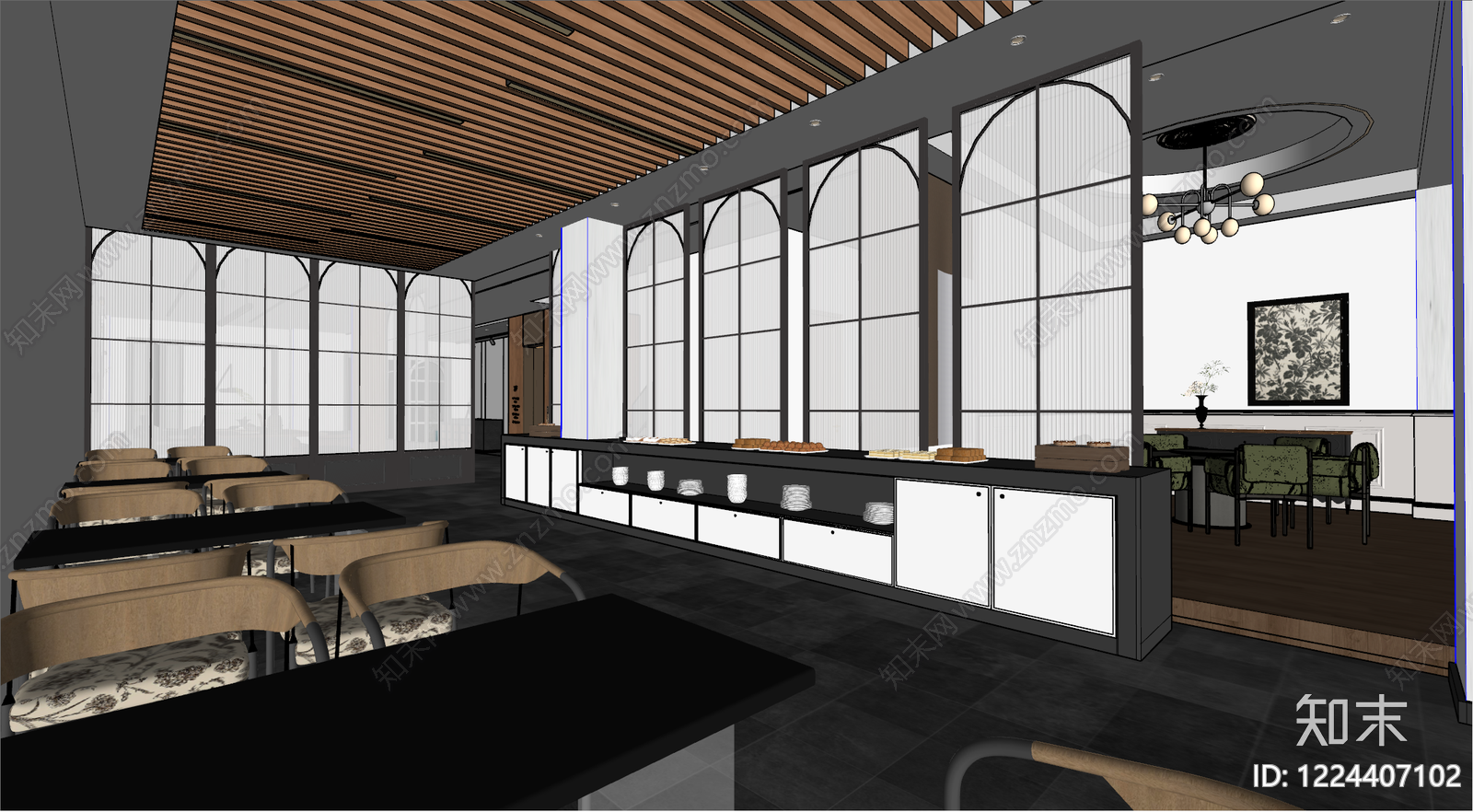 现代简约自助餐厅SU模型下载【ID:1224407102】