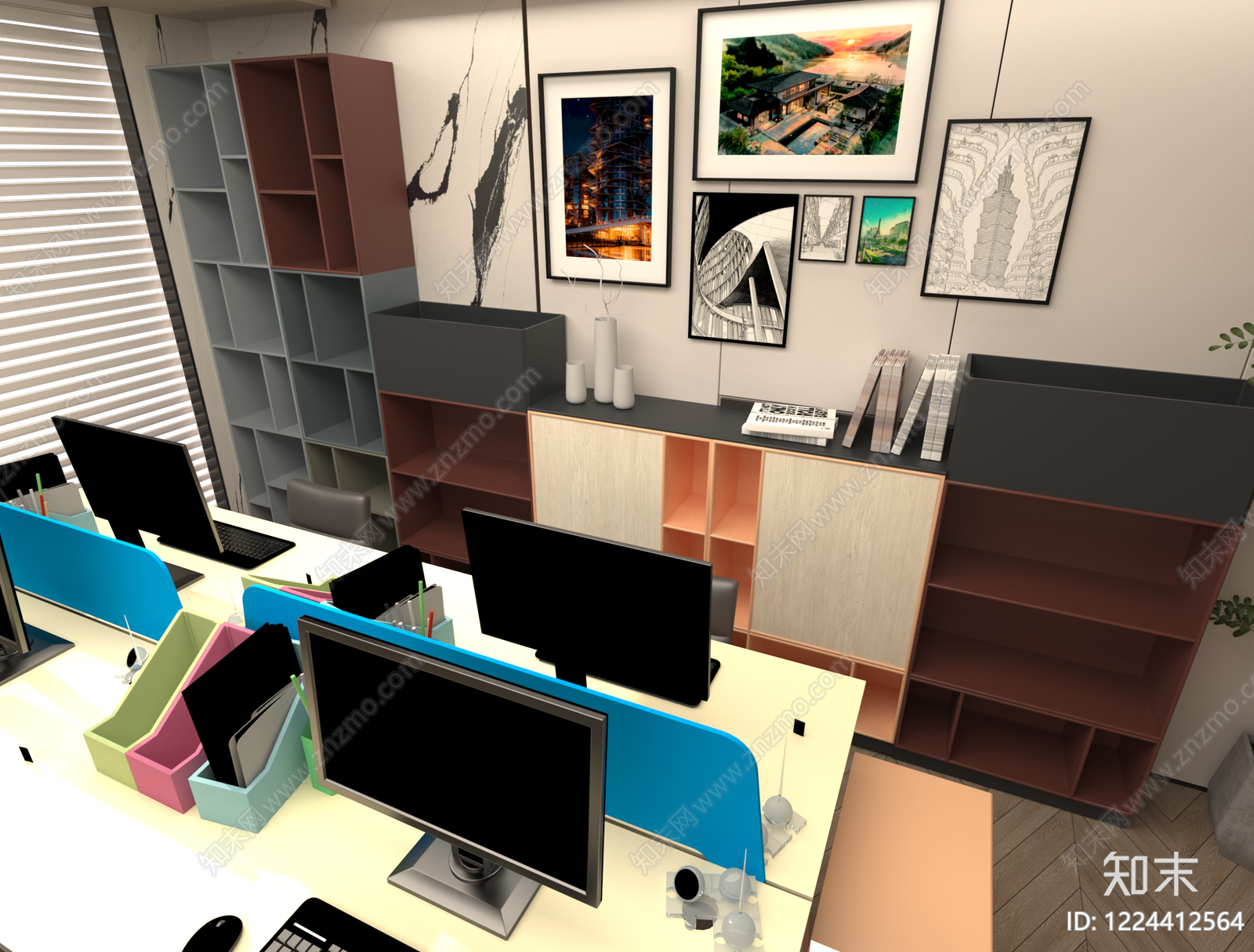 现代简约书柜3D模型下载【ID:1224412564】