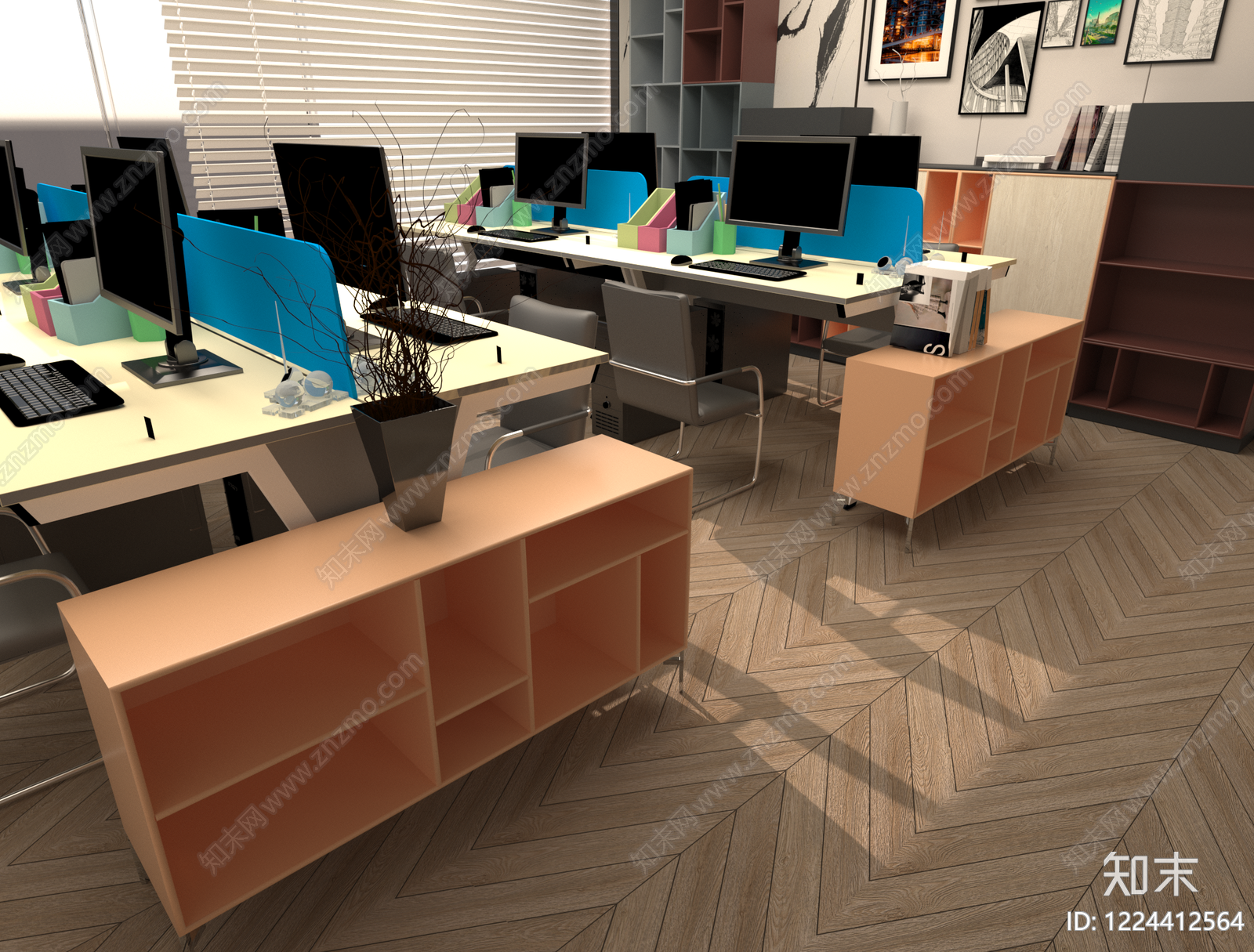 现代简约书柜3D模型下载【ID:1224412564】