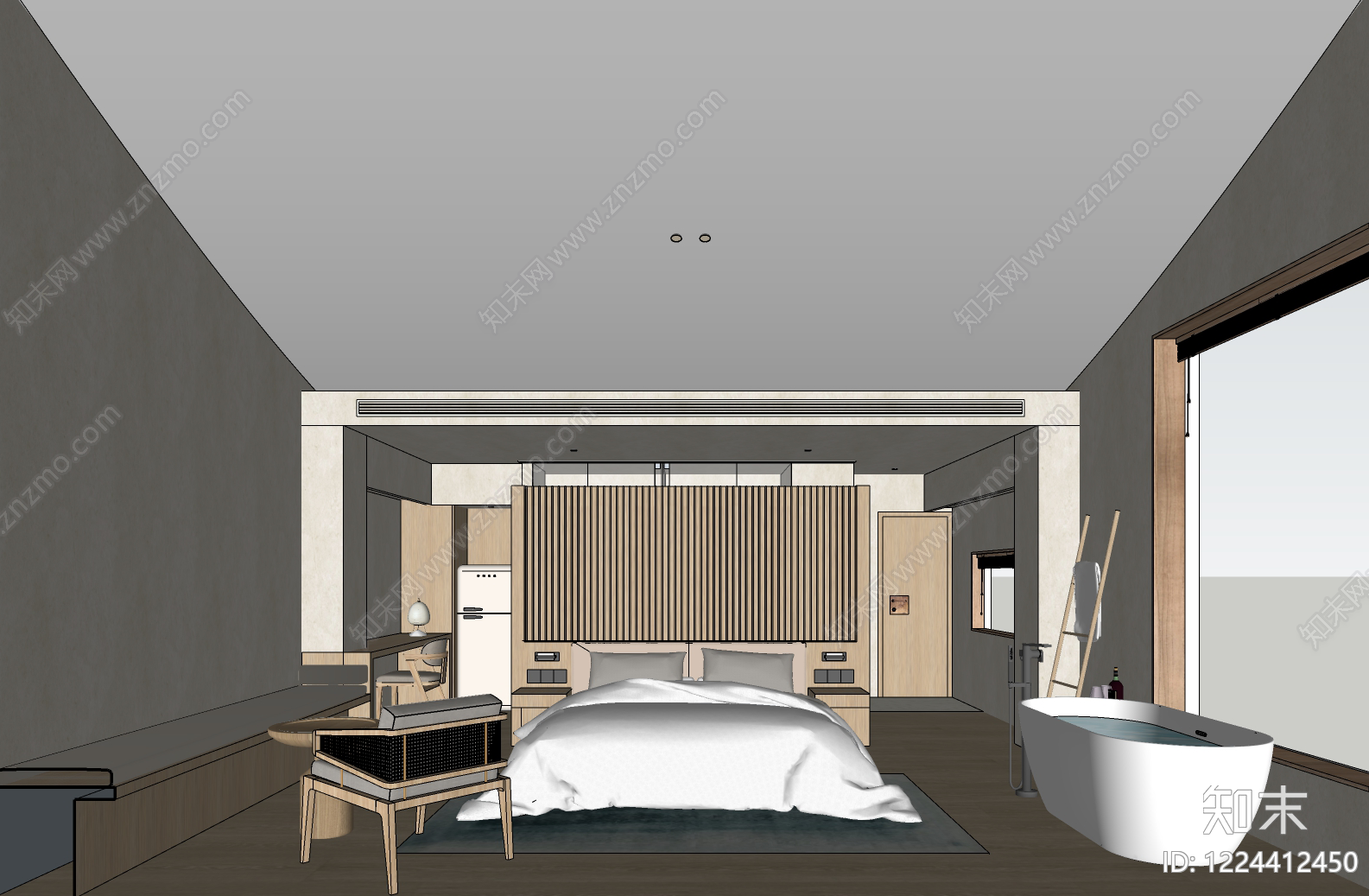 原木风酒店客房SU模型下载【ID:1224412450】