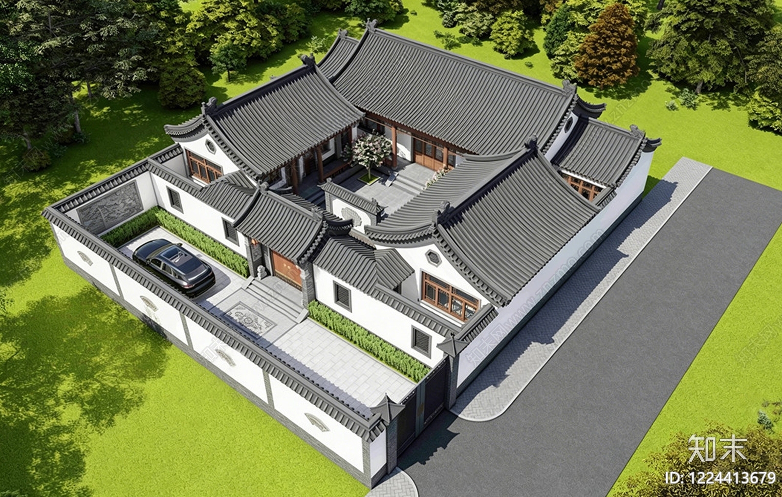 中式古建四合院SU模型草图