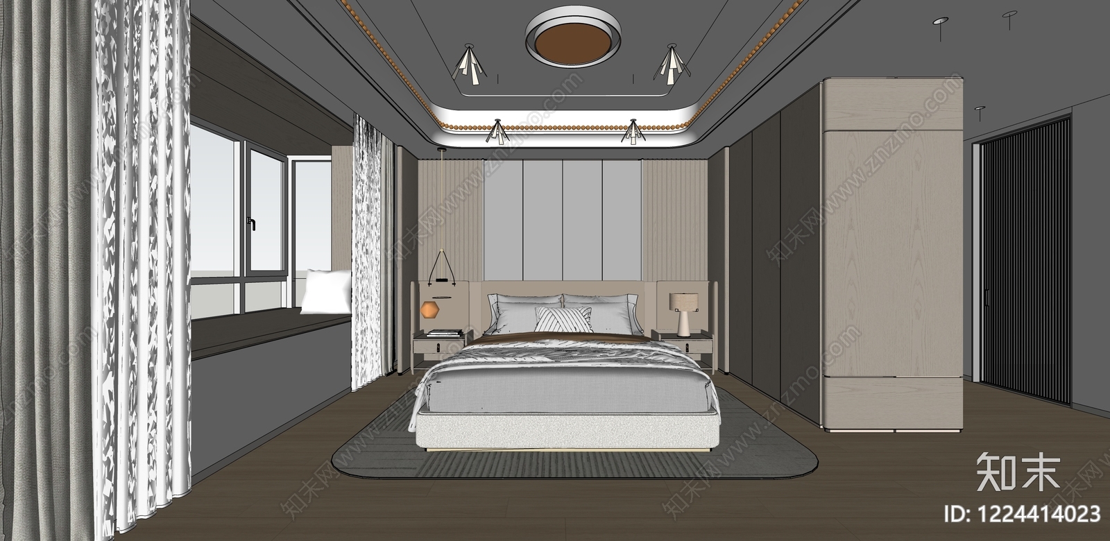 现代简约主卧SU模型下载【ID:1224414023】