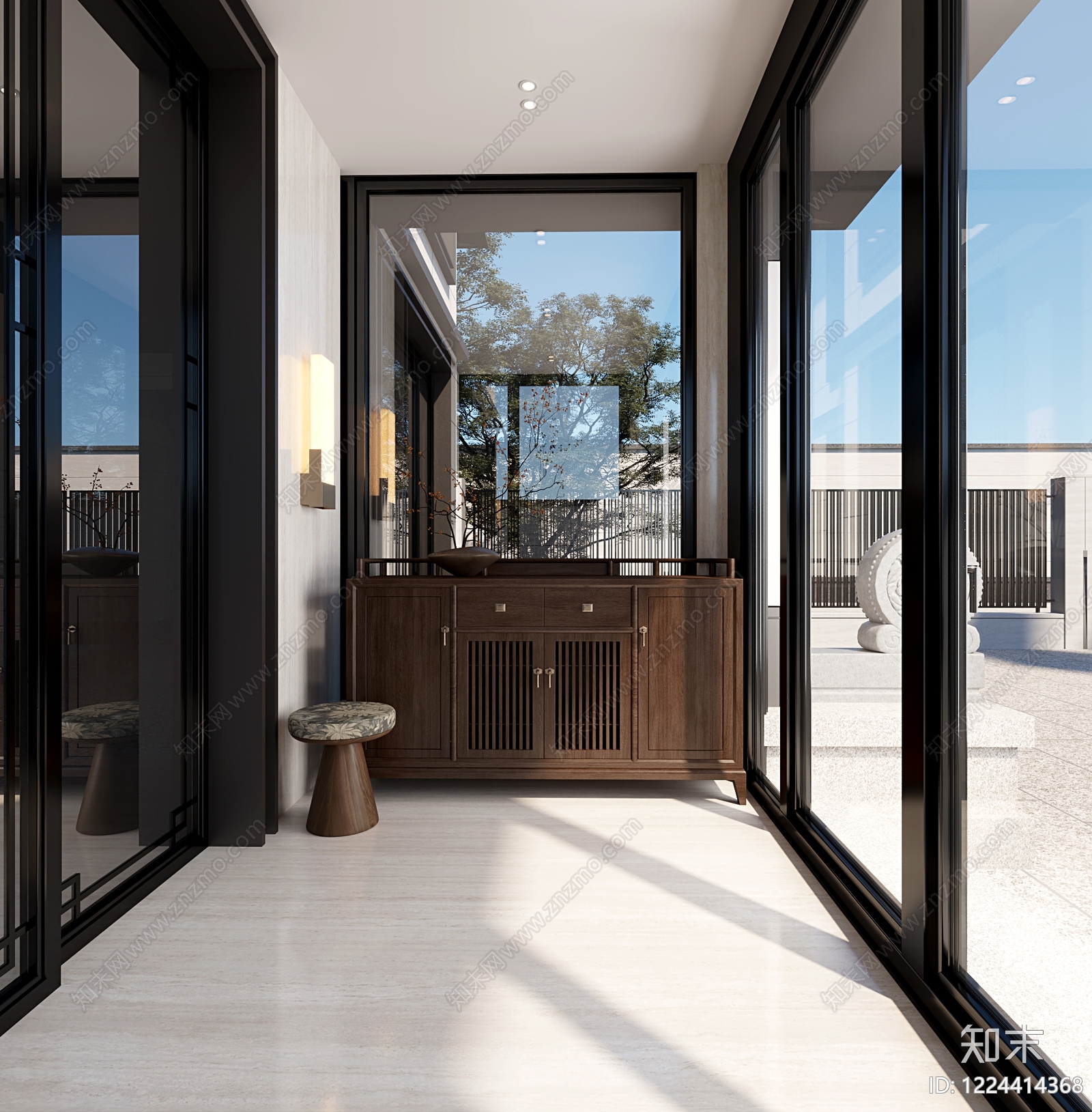 新中式别墅外观3D模型下载【ID:1224414368】