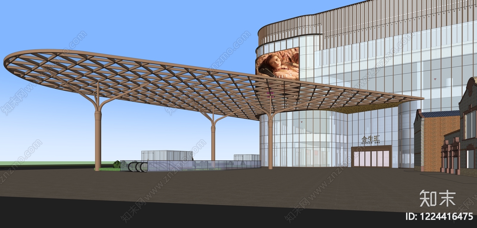现代主义商场建筑SU模型下载【ID:1224416475】