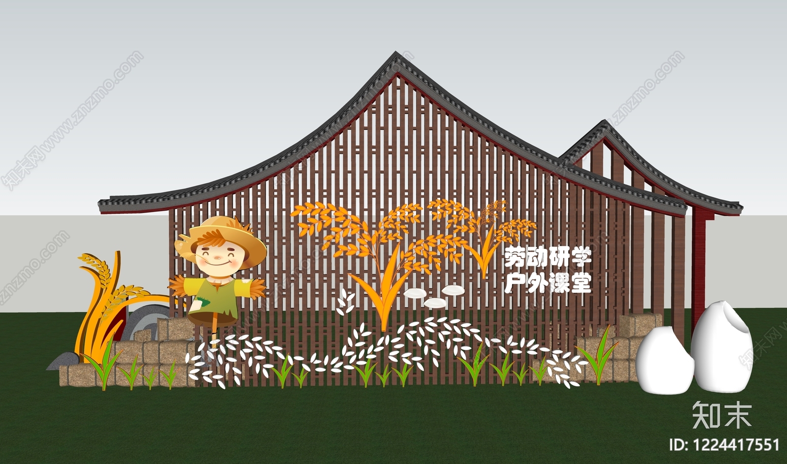 新中式景观景墙SU模型下载【ID:1224417551】