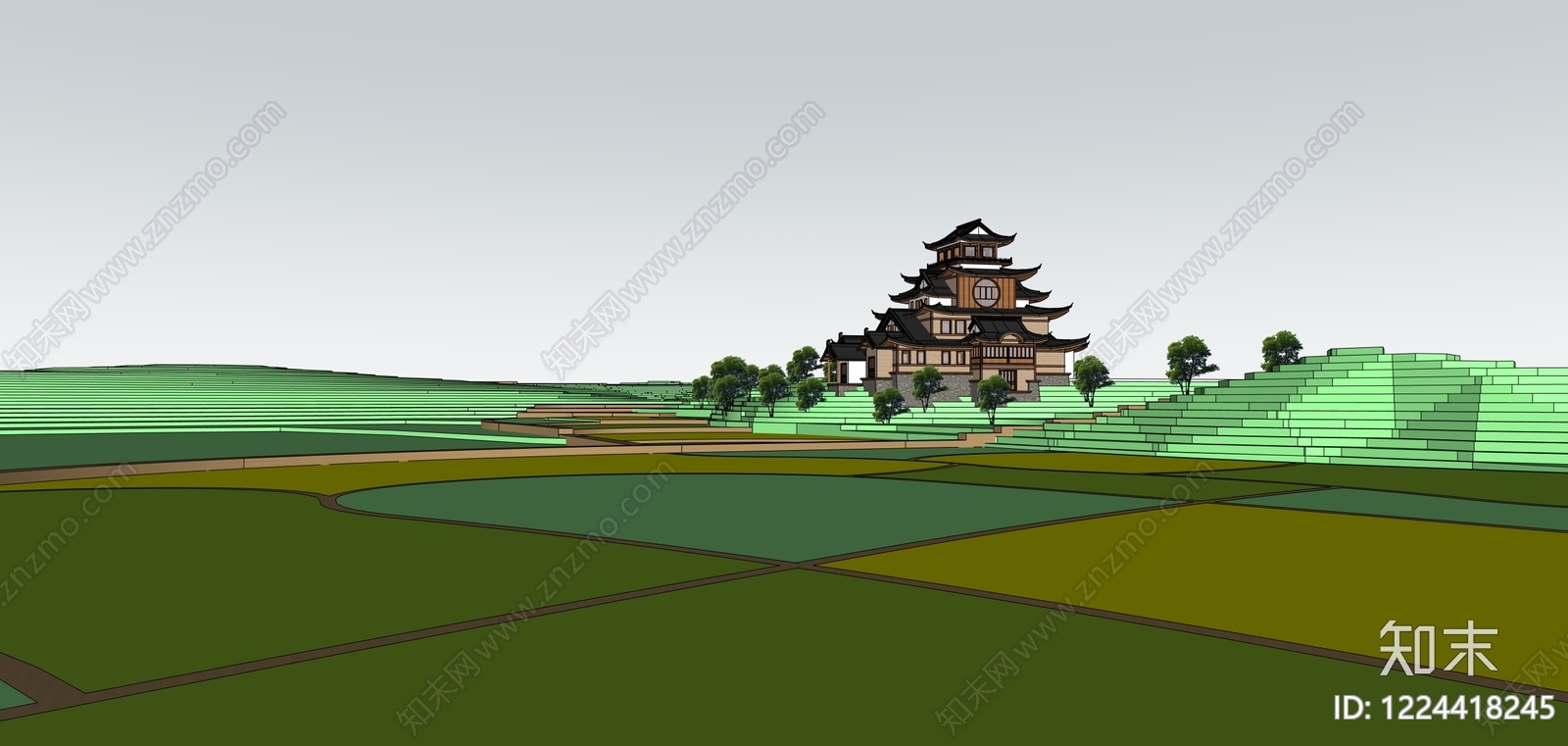 中式古建古建筑SU模型下载【ID:1224418245】
