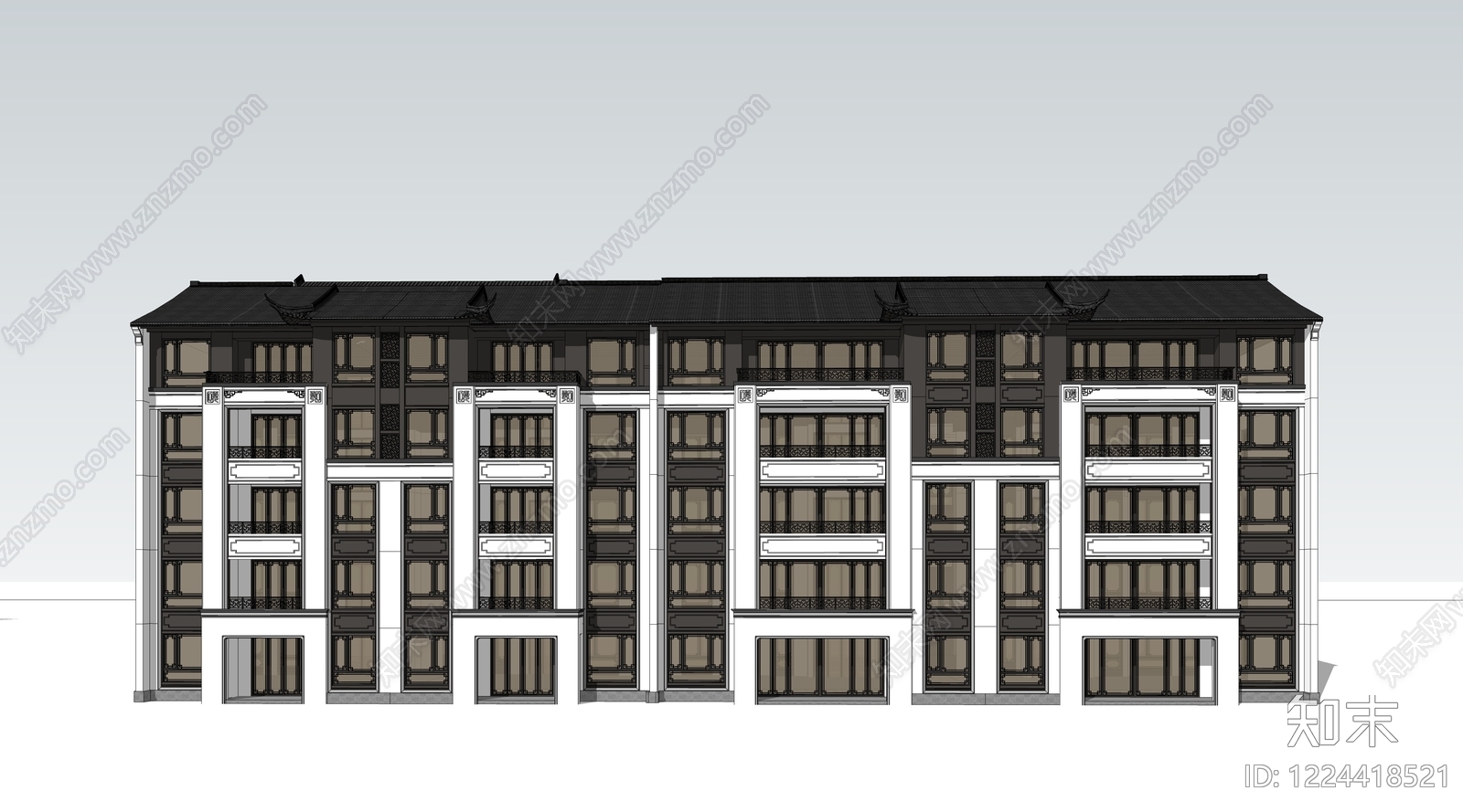 新中式多层住宅SU模型下载【ID:1224418521】