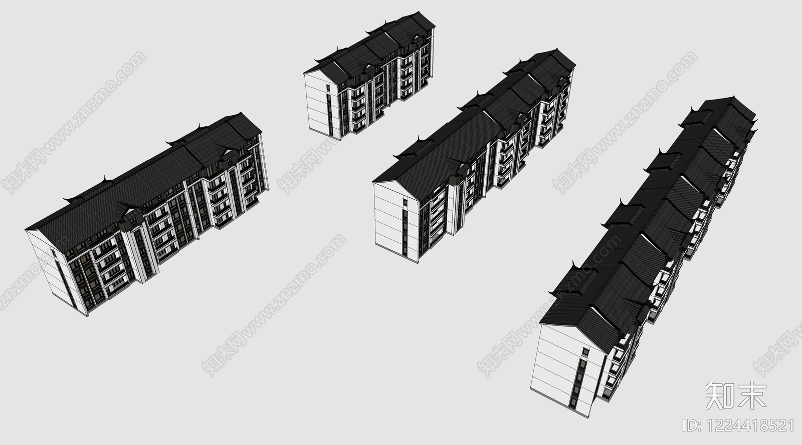 新中式多层住宅SU模型下载【ID:1224418521】