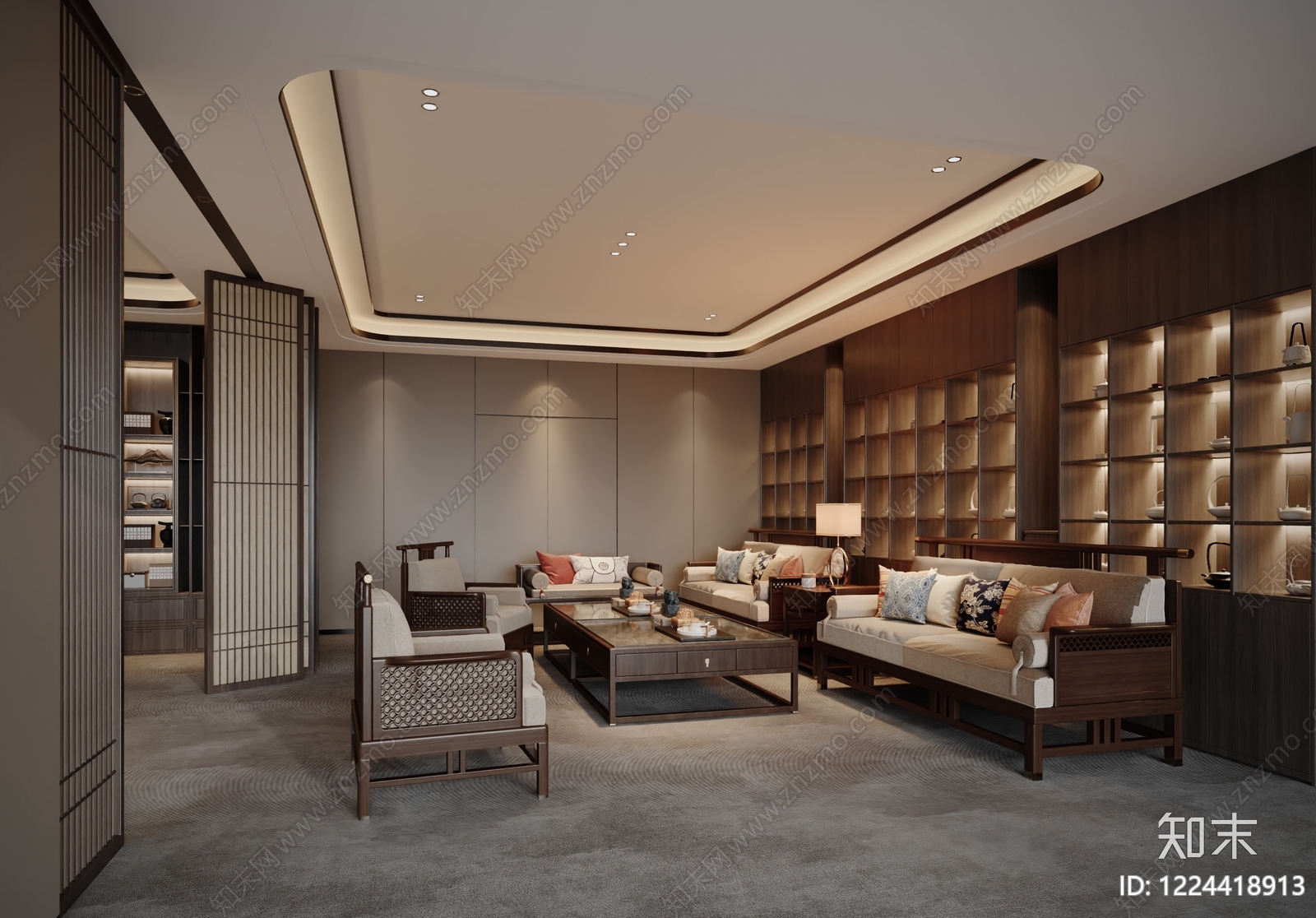新中式接待室3D模型下载【ID:1224418913】
