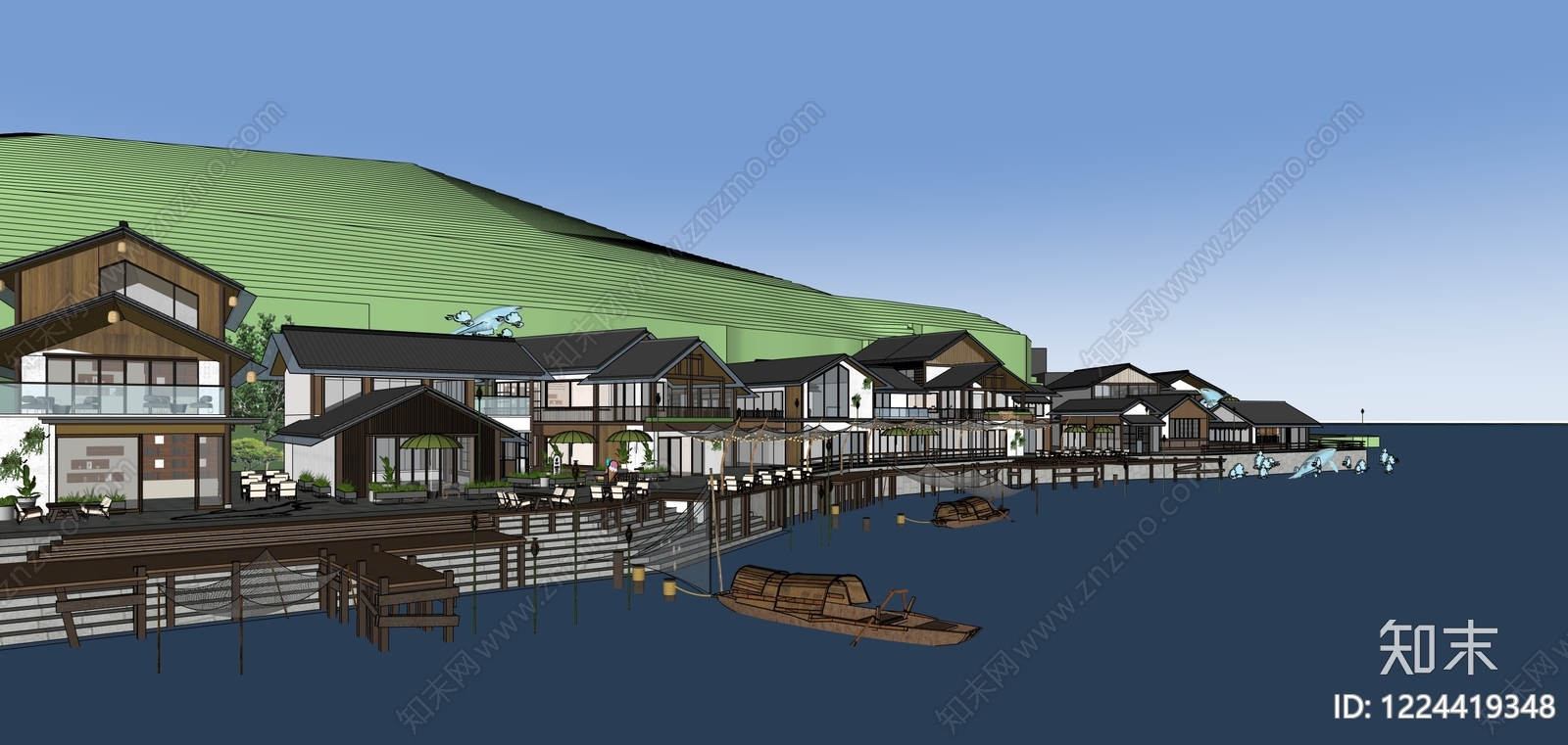 新中式餐饮建筑SU模型下载【ID:1224419348】