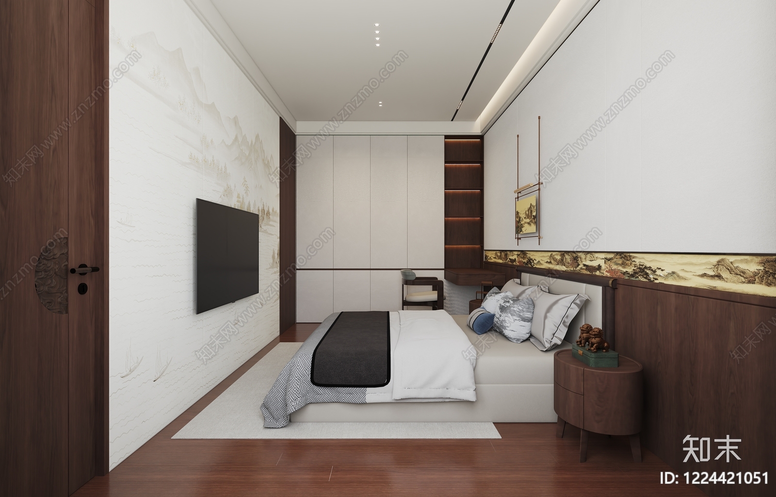 新中式家居卧室3D模型下载【ID:1224421051】