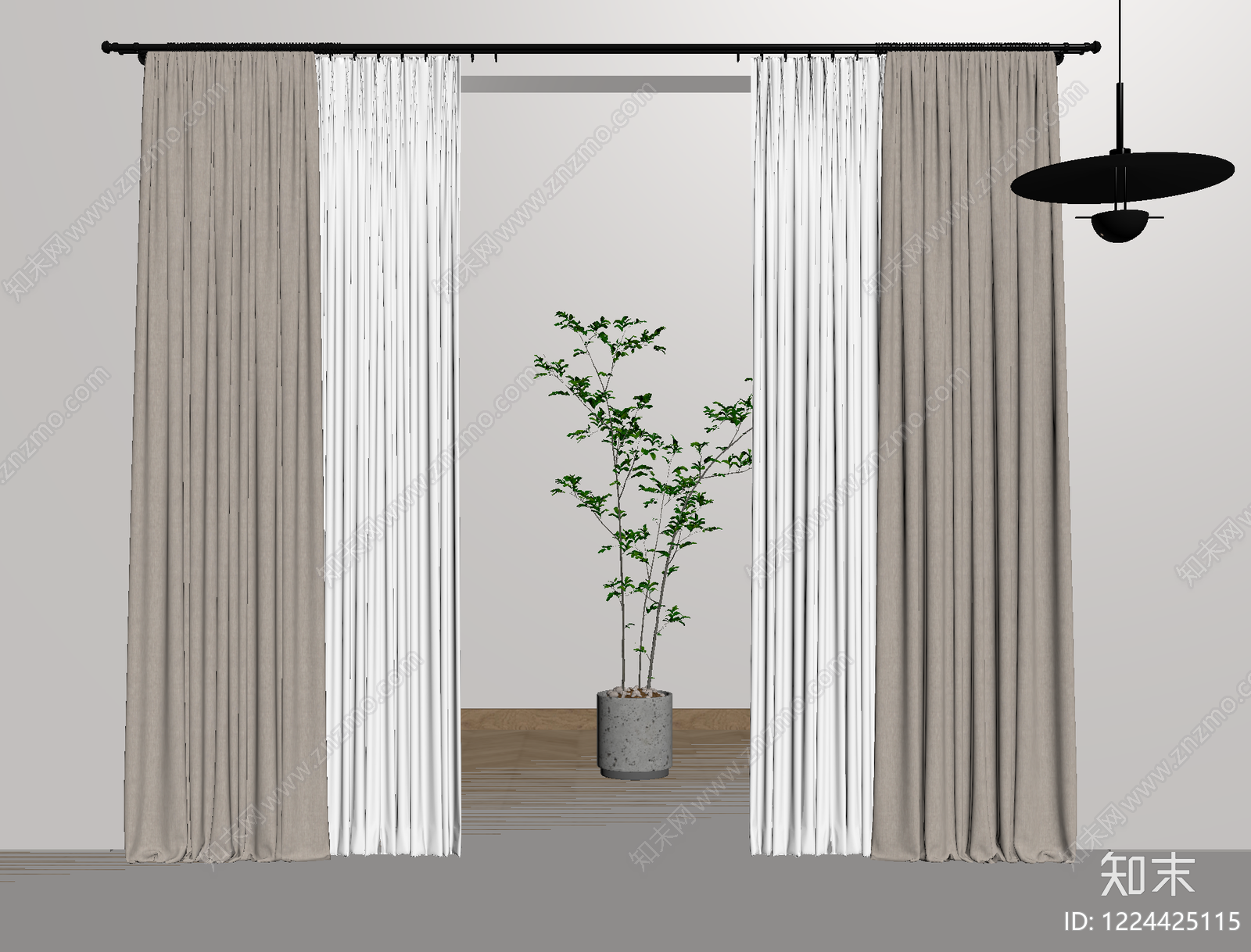 奶油风窗帘SU模型下载【ID:1224425115】