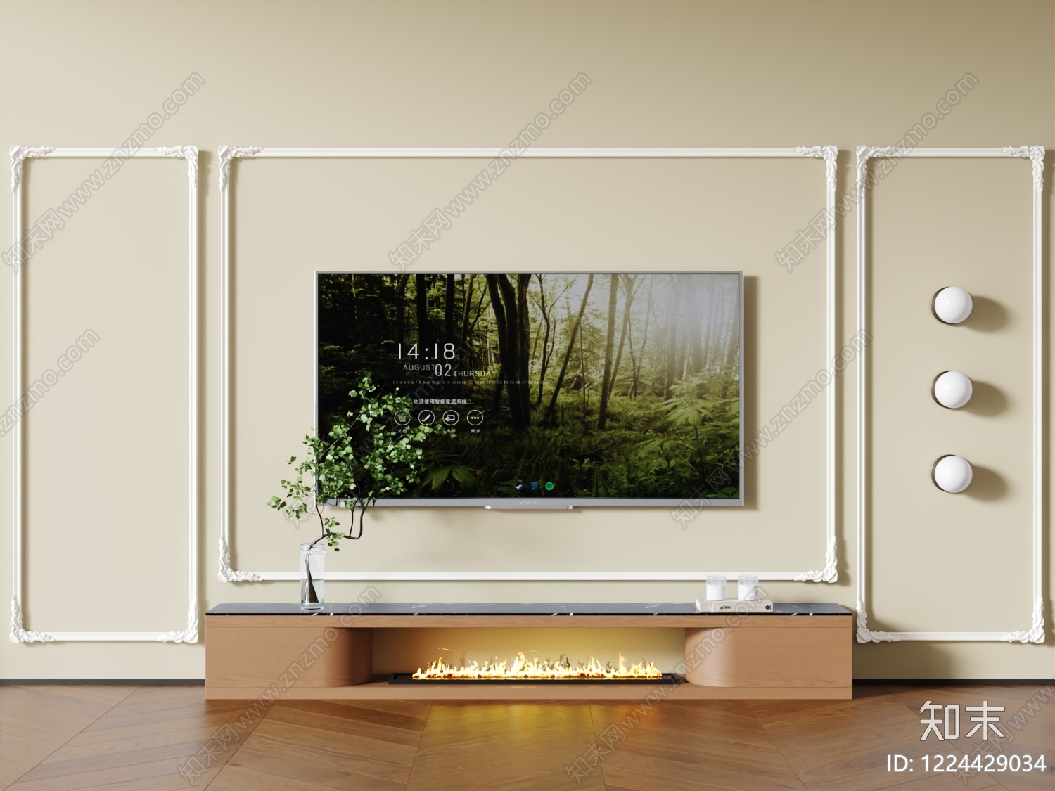 奶油风电视背景墙3D模型下载【ID:1224429034】