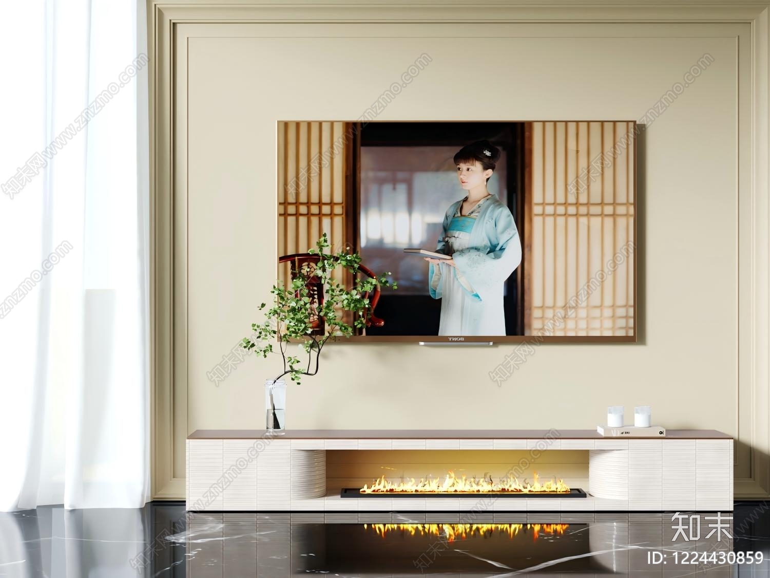 奶油风电视背景墙3D模型下载【ID:1224430859】