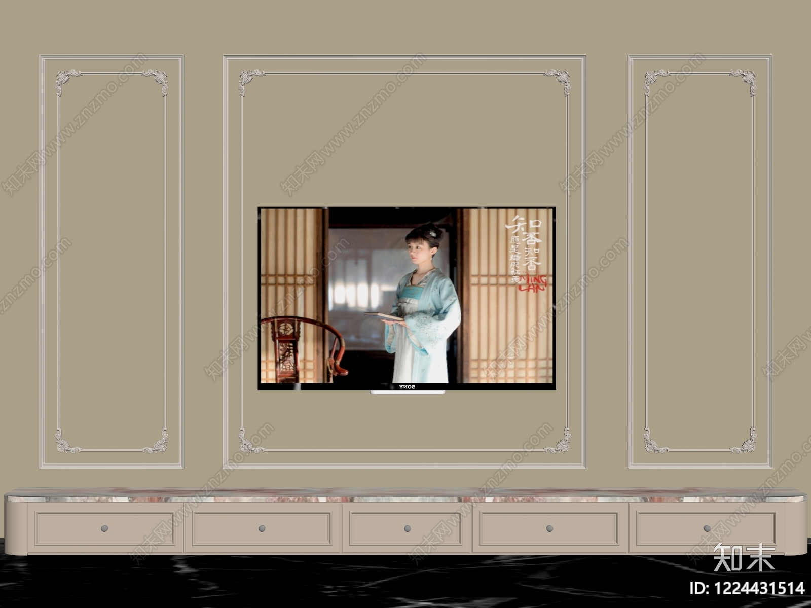 奶油风电视背景墙3D模型下载【ID:1224431514】