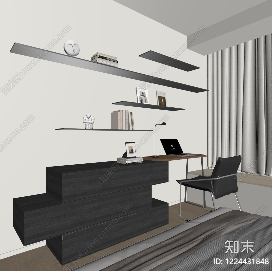 意式极简多功能卧室SU模型下载【ID:1224431848】