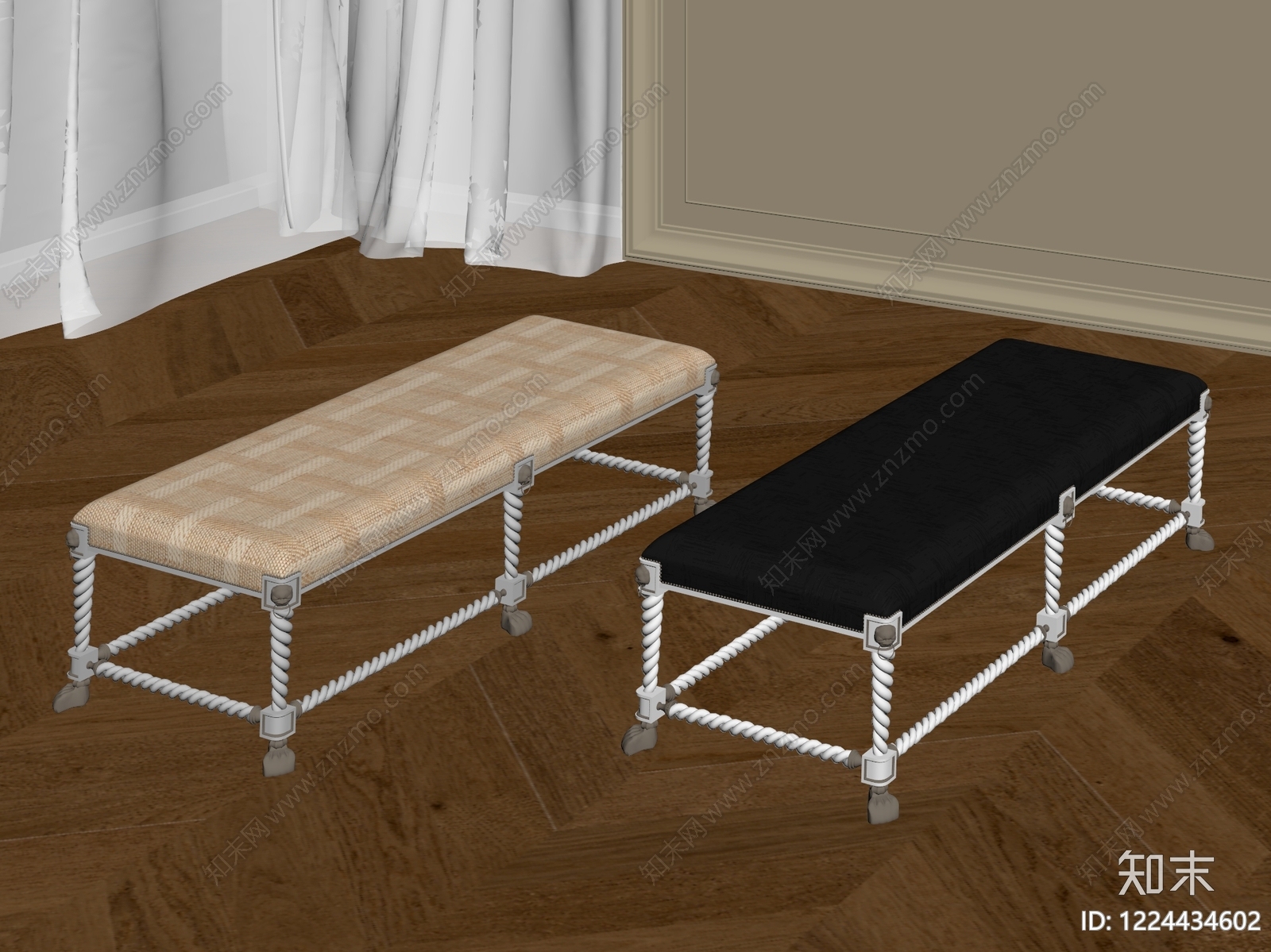 轻奢床尾凳3D模型下载【ID:1224434602】