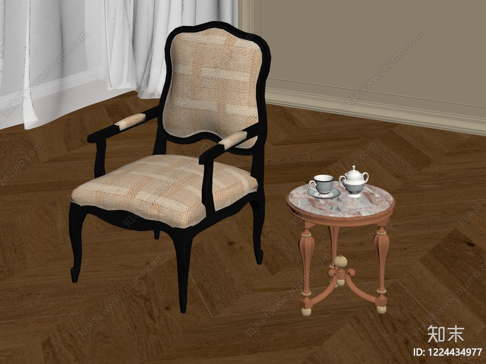 法式休闲桌椅3D模型下载【ID:1224434977】