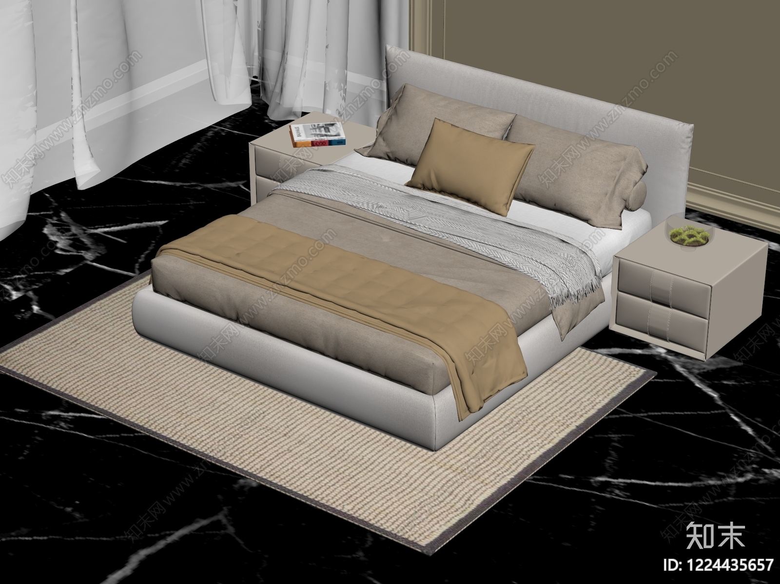 双人床3D模型下载【ID:1224435657】